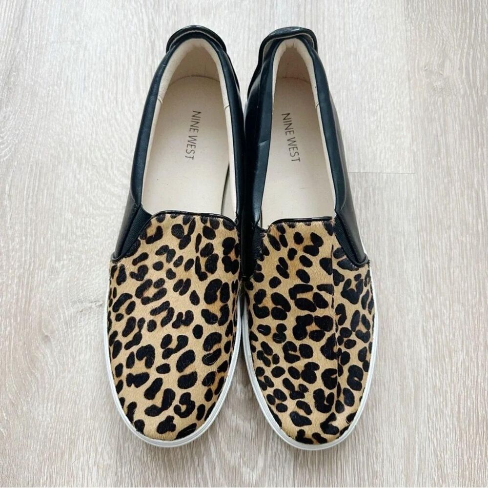 Nine West Blaine18 Leopard Print Leather & Fur Slip-On Sneakers
